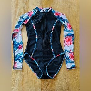 Long sleeve swim suit. One piece. Rash guard with zipper.